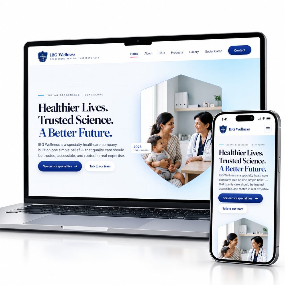 IBG Wellness website on a laptop and phone, with the headline Healthier Lives. Trusted Science. A Better Future.